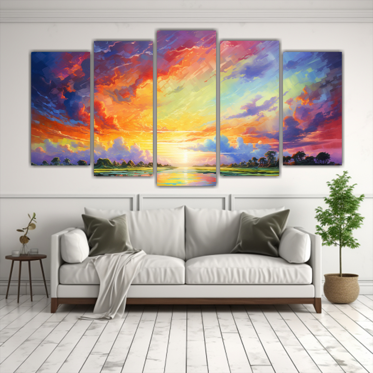 pinturas-lienzo-hogar-atardecer-y-amanecer-arco-ris-verde-1