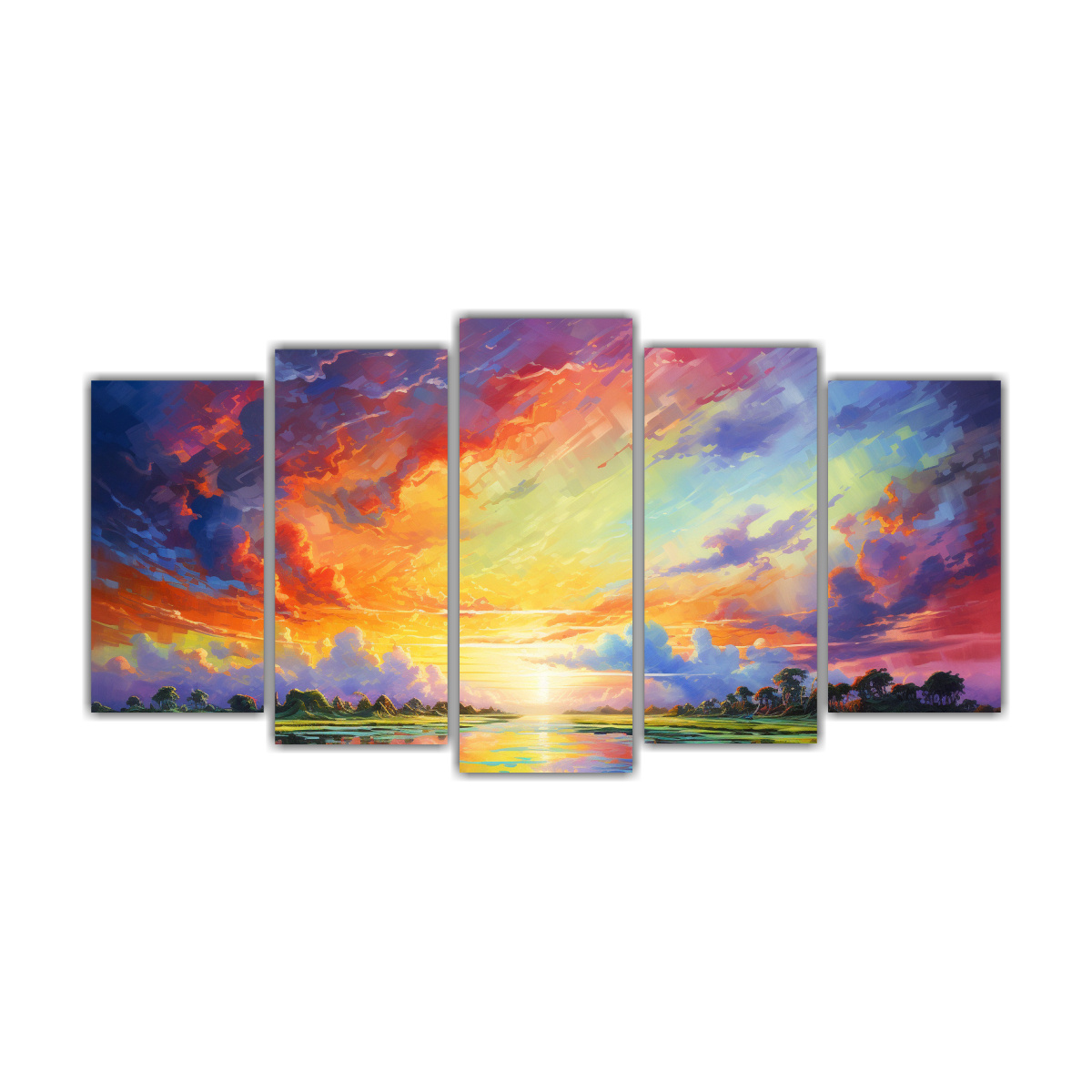 pinturas-lienzo-hogar-atardecer-y-amanecer-arco-ris-verde