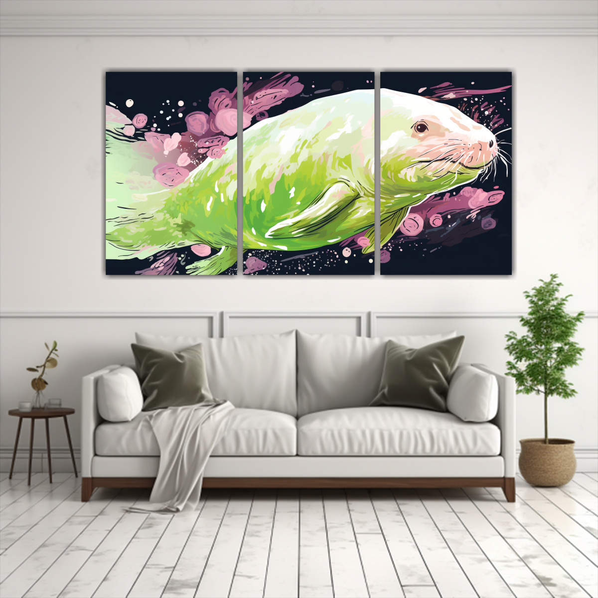 pinturas-originales-de-lienzo-con-estilo-neo-pop-de-axolotl-y-morsa-en-colores-lima-y-rubor-1