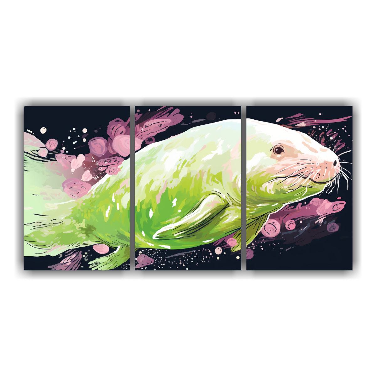 pinturas-originales-de-lienzo-con-estilo-neo-pop-de-axolotl-y-morsa-en-colores-lima-y-rubor
