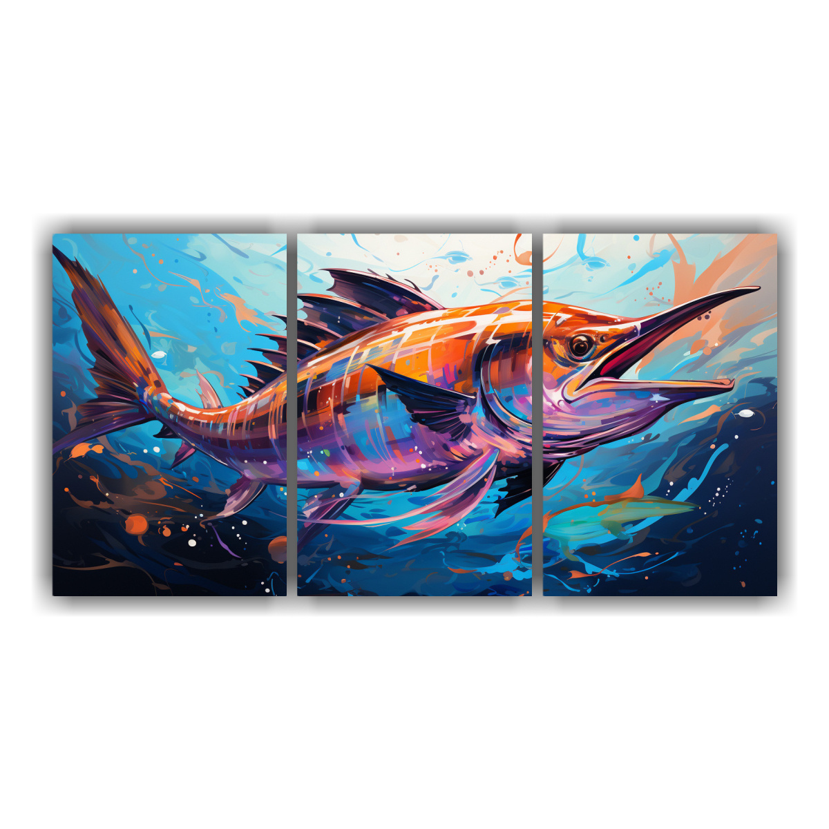 pinturas-tem-ticas-de-arte-pop-neo-de-marlin-azul-en-colores-delicados-y-fuertes
