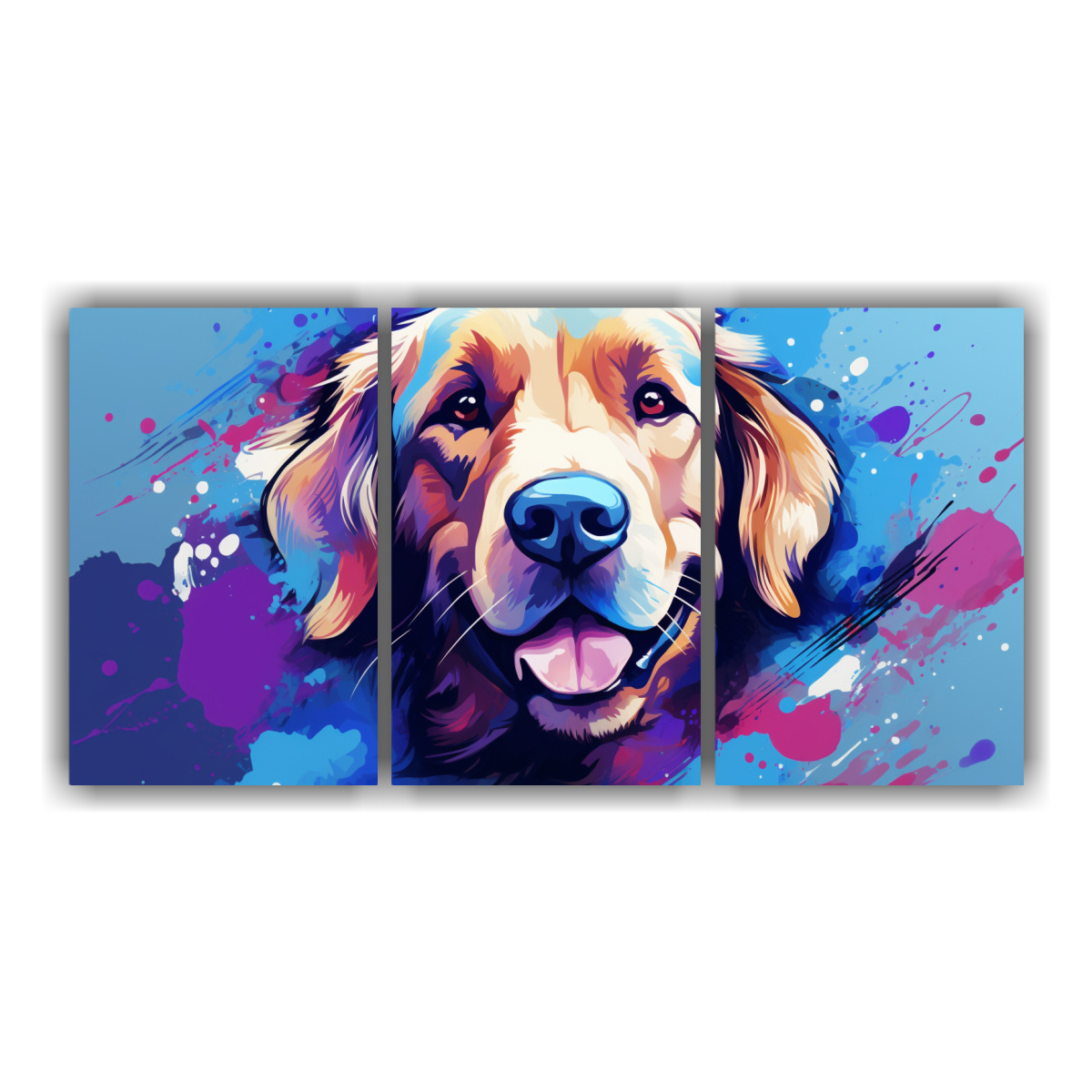 retriever-en-colores-vibrantes-y-azules-neo-pop-art-en-tres-telas-canvas