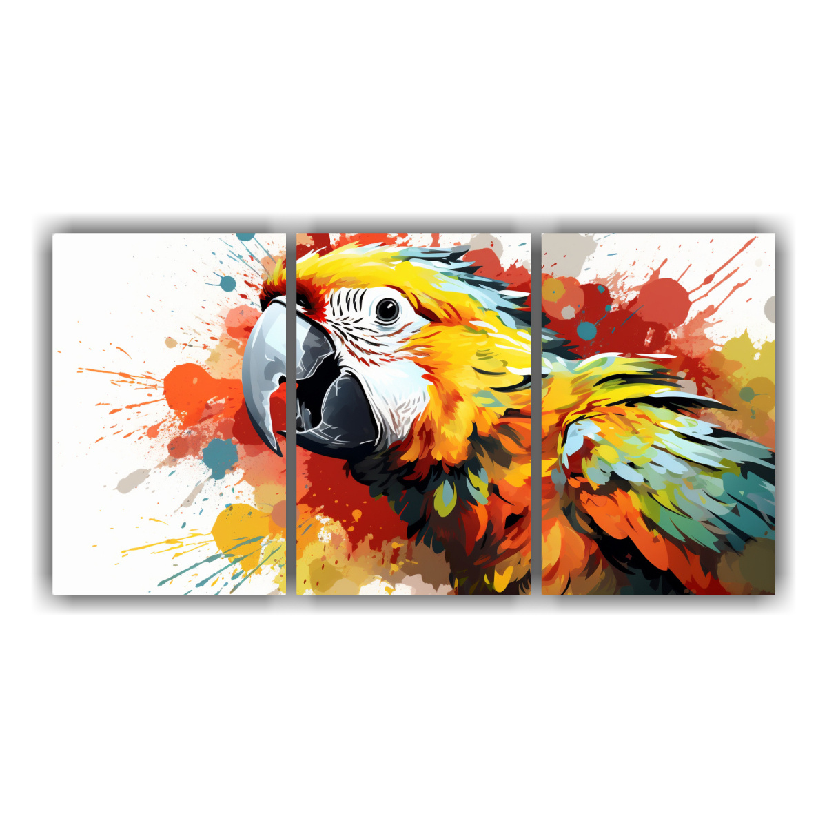 set-3-lienzos-de-tela-acuarela-amazon-parrot-blanco-y-naranja-neo-pop-art