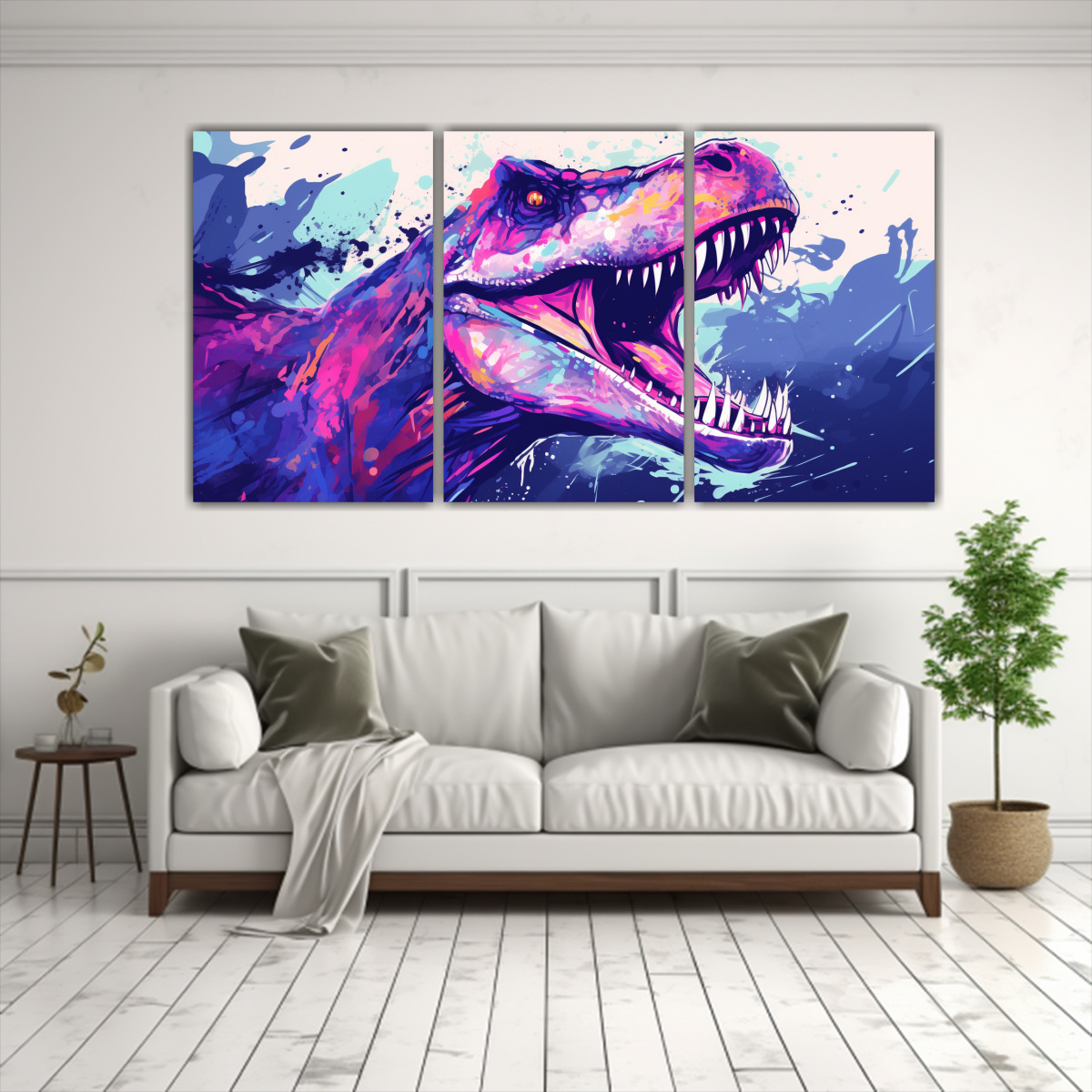 tr-ptico-moderno-de-dinosaurios-legendarios-en-lilas-y-azules-neo-pop-1